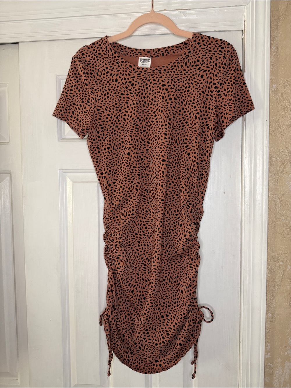 PINK Victoria's Secret Rust Leopard Midi Dress with Side Ruching